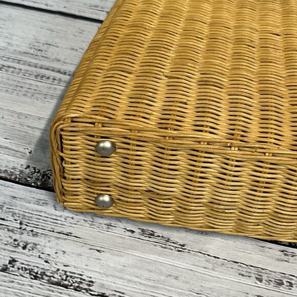 Vintage 80's ETIENNE AIGNER Wicker Leather Handles Basket Bag Handbag Purse - Picture 12 of 15